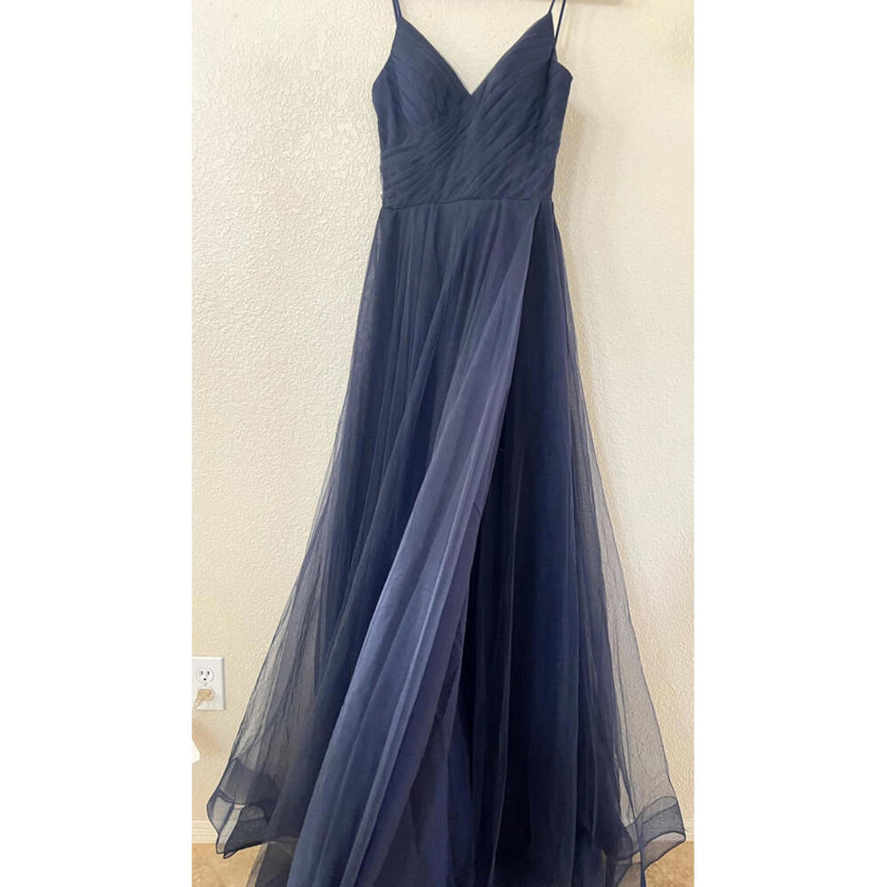 New LA FEMME ILLUSIONS A-LINE TULLE BALL GOWN In Midnight Size 4 $448 - Picture 6 of 9